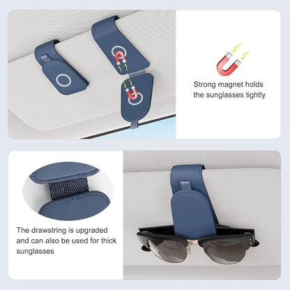 Sotfamily Sunglass Holder for Car Visor, Suede Cloth Magnetic Sunglass Organizer for Car Accessories, 2 Packs, Blue