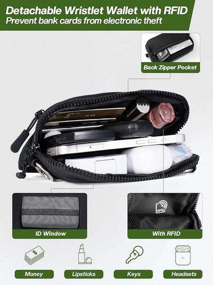 Tiostep Clip and Go Strap for Phone with Wallet Crossbody Phone Lanyard Adjustable and Detachable RFID Wristlet Wallet with ID Window and Zipper, Black(L)