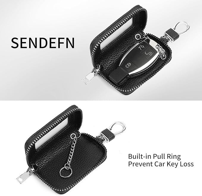 SENDEFN Universal Car Key Fob Case Leather Smart Remote Keychain Protector Holder
