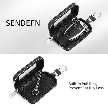 SENDEFN Universal Car Key Fob Case Leather Smart Remote Keychain Protector Holder