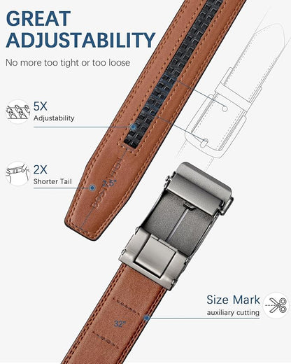BOSTANTEN Mens Belt Leather Ratchet Belt For Men Dress and Casual with Adjustable Buckle, Trim to Fit
