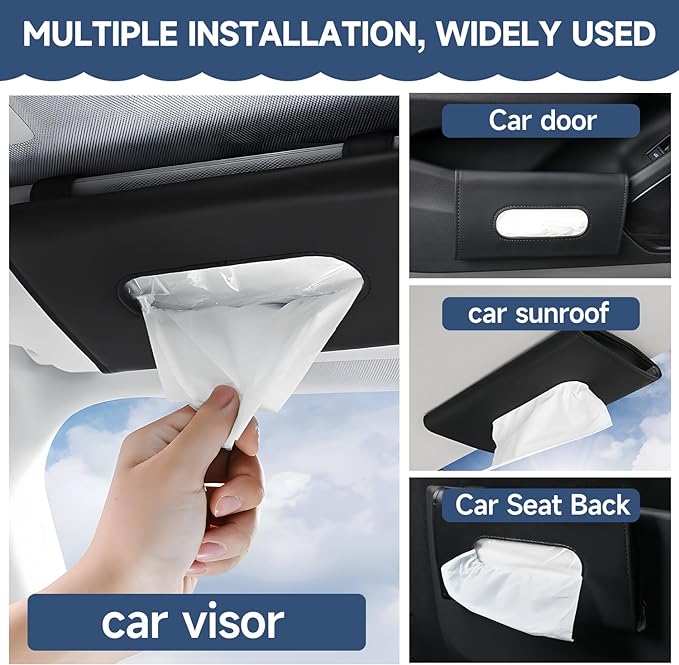 Car Tissue Holder for Smooth Dispensing, Includes Lotion Facial Tissues, Secure Mount Napkin Organizer for Vehicles, Universal Compatibility with Standard Refills, Slim Design for Easy Access