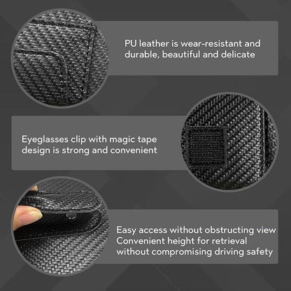 Car Sun Visor Organizer, Multifunctional Auto Visor Document Holder with Sunglasses Clip, Universal Car Interior Accessories Organizer for Drving License, Card, Pen (Carbon Fiber Black)