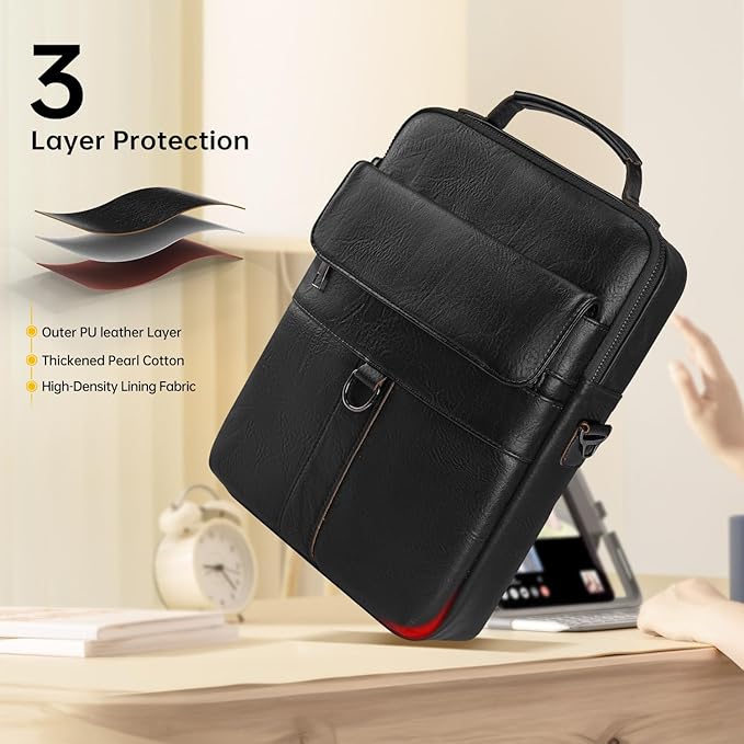 11 inch iPad Sleeve Carrying Leather Bag for 2026 iPad Pro 11 M5 M4 & iPad Air 11 M4 M3 M2, iPad A16 with Magic Keyboard, Protective Padded Travel Shoulder Crossbody Case with Handle, Black