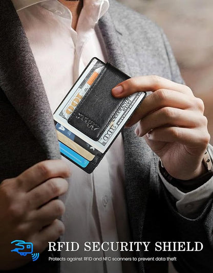 kinzd Money Clip, Front Pocket Wallet, Leather RFID Blocking Strong Magnet thin Wallet | RFID Blocking, Strong Magnet, thin