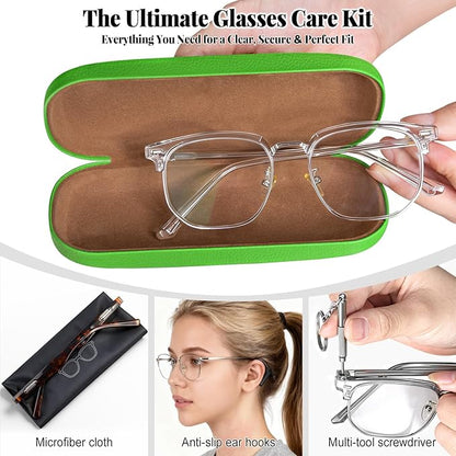 RayLove Glasses Case, 2 Pack Unisex Hard Shell Eyeglass Case PU Leather Hard Eyeglass Case with Eyewear Accessories