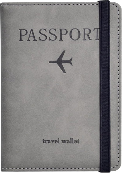 Passport Holder, Passport Cover with Credit Card Slot and Boarding Pass Slot Combo, Passport Wallet Case Book Travel Must Have, RFID Blocking Leather Travel Accessories, Grey