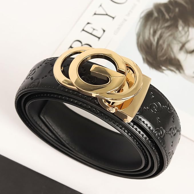 Aurolran Men&Womens Leather Dress Belt Business Automatic Buckle Belt Color-Black Silver Gold