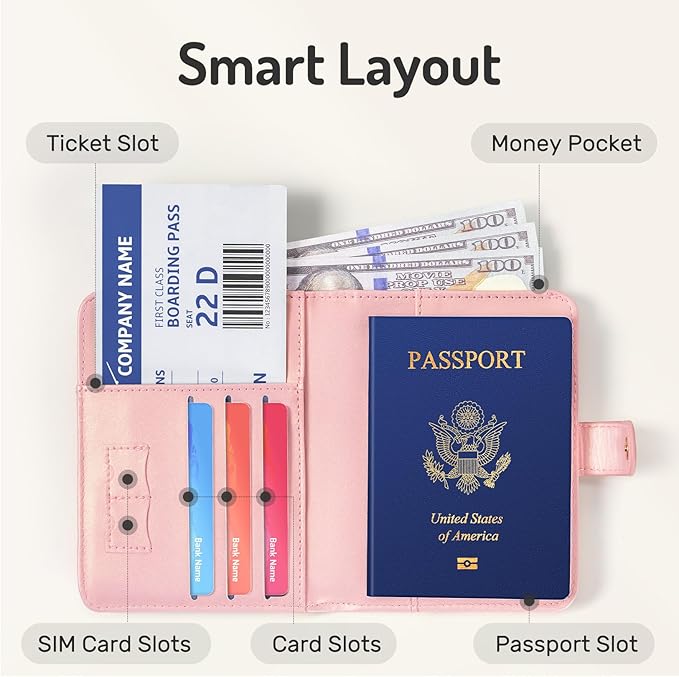Forvencer Passport Holder Cover with Money Pocket, RFID Blocking Passport Wallet for Travel, Premium Travel Card Case, Waterproof Travel Accessories for Women, Black