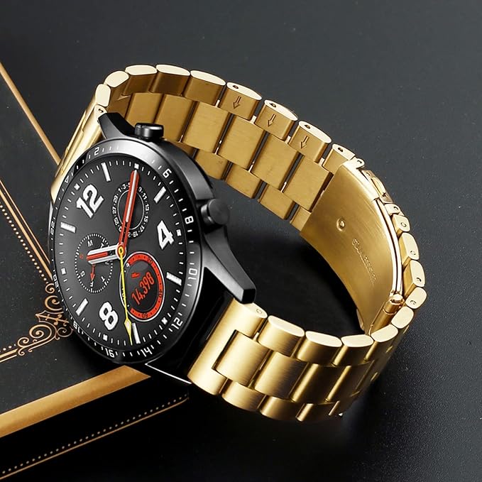 MORAN Stainless Steel Watch Band Quick Release Replacement Metal Strap 18mm 20mm 22mm Men Women, Gold+Folding Clasp