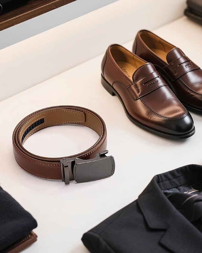 CHAOREN Mens Dress Belt - Mens Ratchet Belt Leather for Dress Pant - Micro Adjustable Belts Fit Everywhere