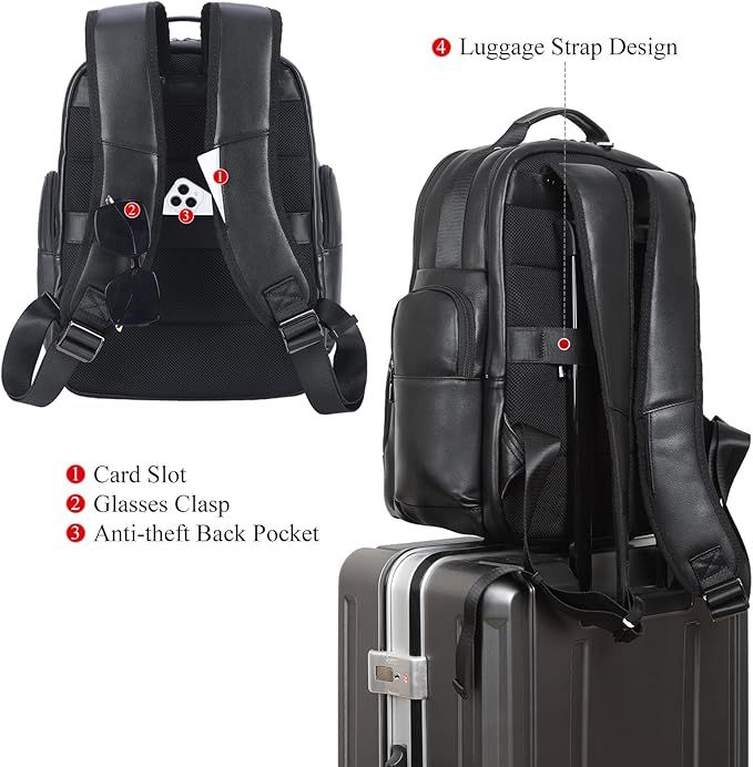 TIDING Men's Vintage Leather Backpack 15.6" Laptop Bag Large Capacity Business Travel Hiking Shoulder Daypacks