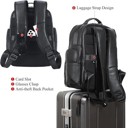 TIDING Men's Vintage Leather Backpack 15.6" Laptop Bag Large Capacity Business Travel Hiking Shoulder Daypacks