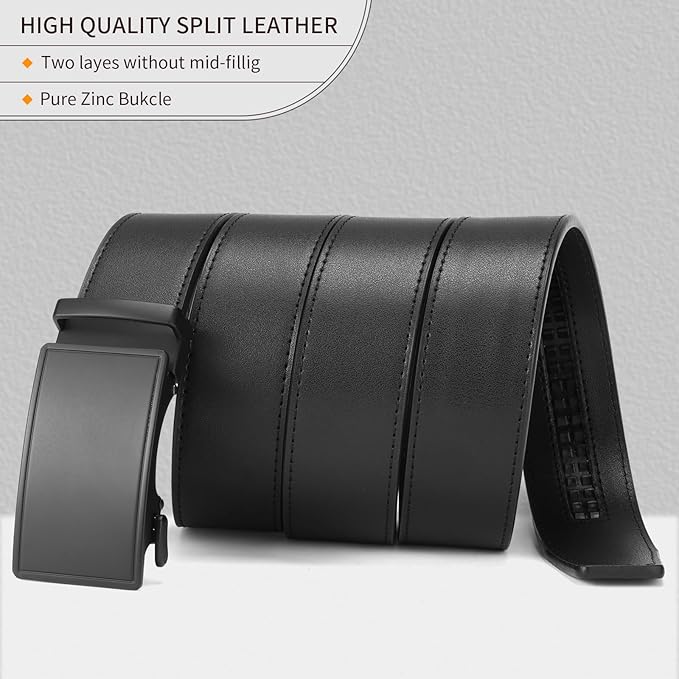 SENDEFN Men's Leather Belt Automatic Ratchet Buckle Slide Belt for Dress Casual Trim to Fit with Gift Box