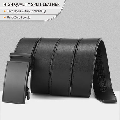 SENDEFN Men's Leather Belt Automatic Ratchet Buckle Slide Belt for Dress Casual Trim to Fit with Gift Box