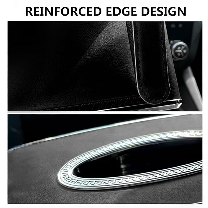 Leather Car Tissue Box for Car Interior, Multi-Function Tissue Holder with Visor Clip, Armrest & Back Seat Napkin Organizer, Vehicle Tissue Dispenser Accessories (Black Hanging)