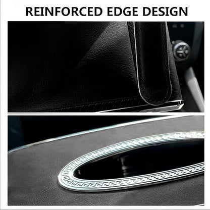 Leather Car Tissue Box for Car Interior, Multi-Function Tissue Holder with Visor Clip, Armrest & Back Seat Napkin Organizer, Vehicle Tissue Dispenser Accessories (Black Hanging)