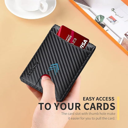 RUNBOX Genuine Leather Slim Wallet for Men RFID Blocking Bifold Minimalist Front Pocket Mens Wallet with Money Clip Thin Gift Box