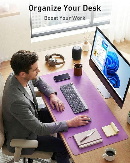 Aothia Faux Leather Desk Mat - Non-Slip PU Leather Desk Blotter, Waterproof Writing Surface, Large Desk Pad for Office & Home (Iris Violet, 55" x 24")