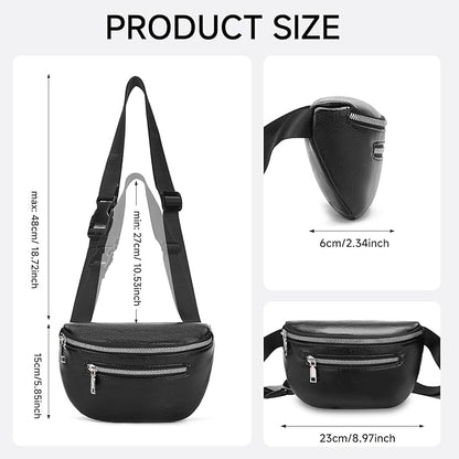 GAEKEAO Fanny Packs Waist Pack for Women Men Vegan Leather Cross body Belt Bag Travel with Adjustable Strap Black