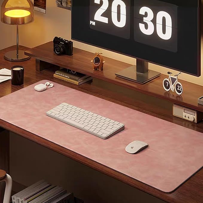 Distressed Leather Desk Mat - Non-Slip PU Leather Desk Pad Protector - Large Waterproof Mouse Pad Computer Keyboard Desk Mat Desk Accessories for Office & Home (Pink, 31.5"x 15.7")