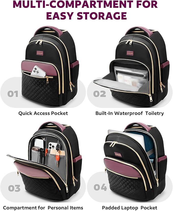 Arcoyard Rolling Backpack for Women, 17 Inch Laptop Backpack With Wheels for Adults, Large Water Resistant Wheeled Carry On Luggage Roller Bag, Flight Approved for Work, Travel, College, Black Purple