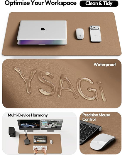 YSAGi Leather Desk Protector, Office Mat, Large Mouse Mat, Non-Slip PU Leather Blotter, Laptop Desk Mat, Waterproof Writing Pad for Office and Home (Khaki, 31.5" x 15.8")