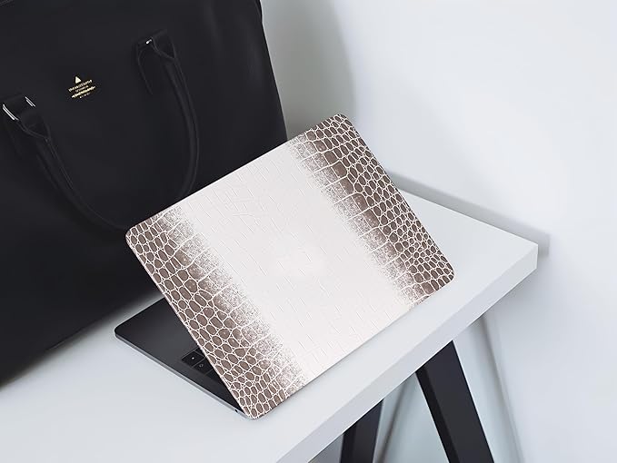 KEROM Compatible with Crocodile MacBook Pro 13 Inch Case 2026 2022-2016 M2 M1 A2338 A2289 A2251 A2159 A1989 A1706 A1708, Textured Aligator Skin Snakeskin PU Leather Case & Keyboard Cover, Brown White