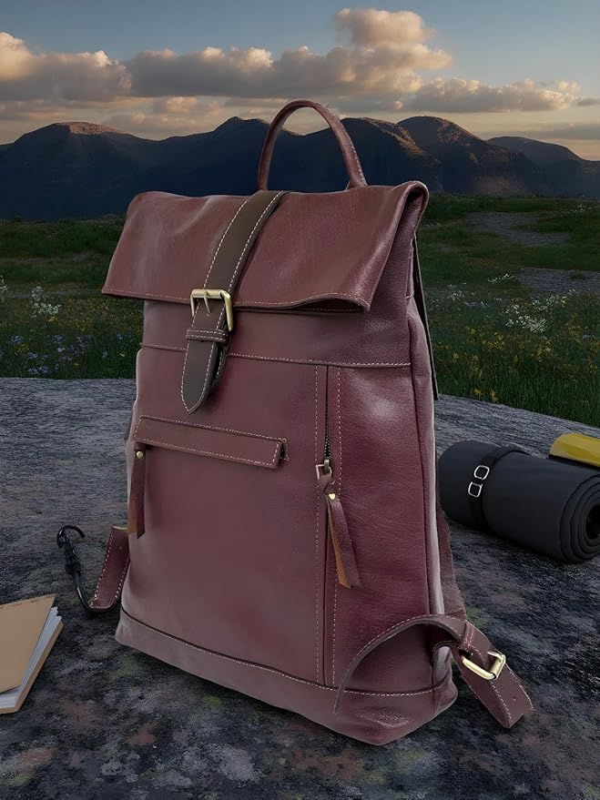 VANSI Soft Leather Men Women Laptop Backpack School College Office (Chocolate Brown)