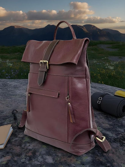 VANSI Soft Leather Men Women Laptop Backpack School College Office (Chocolate Brown)
