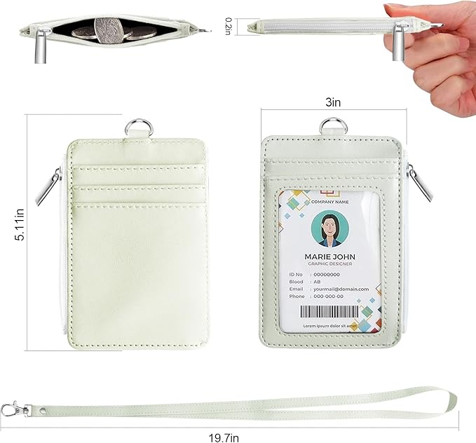 bolimoss 2-in-1 ID Badge Holder & Lanyard Wallet, Multiple Card Slots Leather ID Card Holder with Neck Lanyard for Cruise Ship Cards,Credit Cards, Office School ID, Work Name Cards, Driver's License