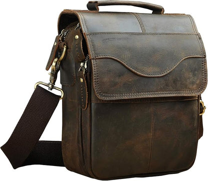 Le'aokuu Mens Genuine Leather Small Messenger Shoulder Satchel Phone Pouch Belt Waist Bag Pack