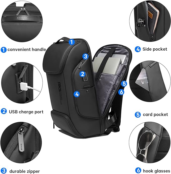 BANGE Business Laptop Smart backpack Can Hold 15.6 Inch Laptop Commute Backpack Carry on bag for men and women (Black)