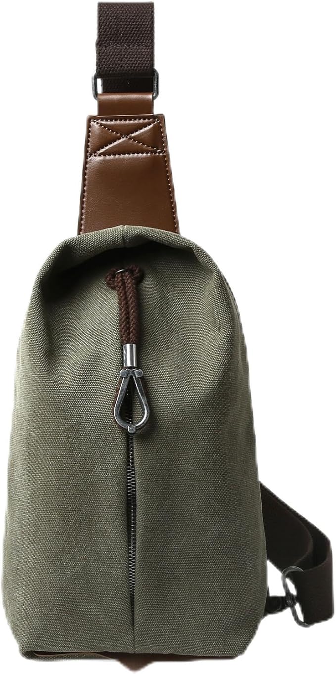 MOYYI Canvas Sling Bag Small Crossbody Bag for Men & Women, 2.5L Mini Casual Daypack Shoulder Bag, 2.5L Capacity (Green)