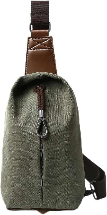MOYYI Canvas Sling Bag Small Crossbody Bag for Men & Women, 2.5L Mini Casual Daypack Shoulder Bag, 2.5L Capacity (Green)