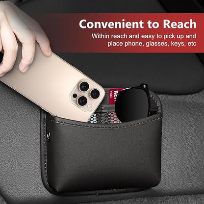 Car Seat Side Storage Pocket, Small Car Seat Organizers PU Leather Car Console Organizer Pocket Multifunctional Console Side Organizer Bag for Phone, Keys, Sunglass, Wallet, 1Pack