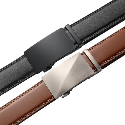 Founders & C Mens Belt 2 Pack,Leather Ratchet Click Belt Dress with Slide Buckle 1 3/8" in Gift Set Box- Size Adjustable