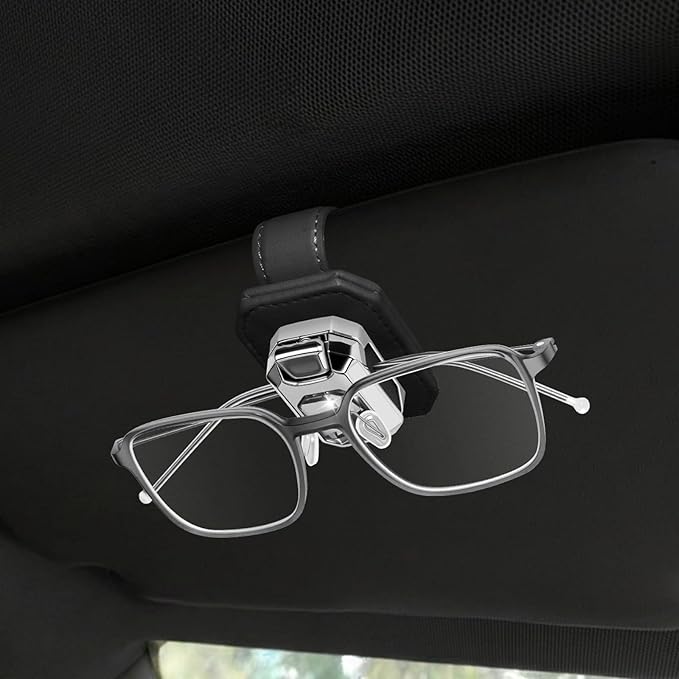 Sunglass Holder for Car Visor, Faux Leather Eyeglass Holder Clip for Car Sun Visor Organizer, Universal One Handed Operation Sun Glass Hanger, Car Interior Accessories for Women Man