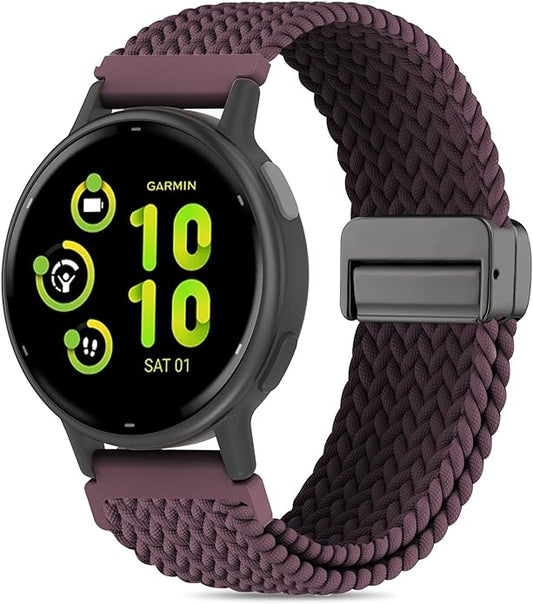 20mm Magnetic Braided Nylon Band Compatible With Garmin Vivoactive 6/Vivoactive 5/3/3 Music Watch Bands, Quick Release Stretchy Strap Replacement for Venu Sq 2/Forerunner 55/165/245/645