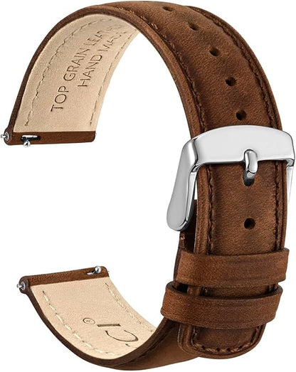 WOCCI Quick Release Watch Band, Distressed Genuine Leather, Stainless Steel Buckle, Strap Width 18mm 19mm 20mm 22mm 24mm