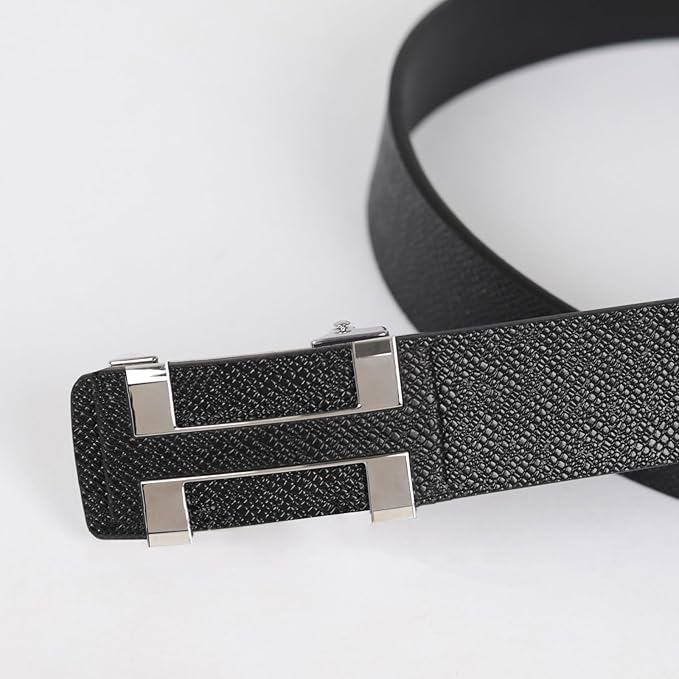 Aurolran Men&Womens Leather Dress Belt Business Automatic Buckle Belt Color-Black Silver Gold