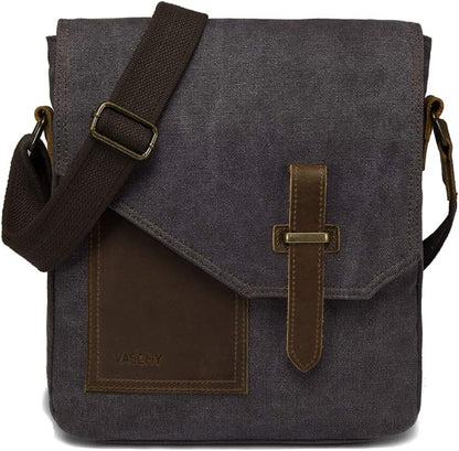 VASCHY Small Messenger Bag, Vintage Canvas Leather Lightweight Crossbody Bag
