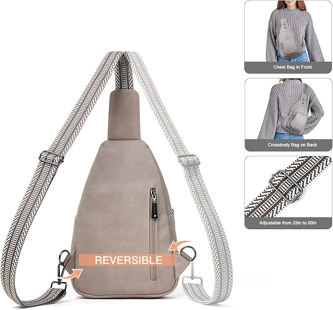 Leresas 10L Crossbody Sling Bag for Women Men Anti Theft Cross Body Fanny Pack Belt Bag Purse Gifts for Women Faux Leather, Light Grey