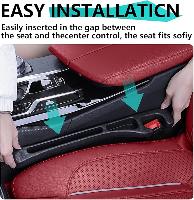 Universal Car Seat Gap Filler Organizer - No-Drop Seat in Between Seat Catcher - Gap Plug 2 Pack with Strip Storage Slot - Automotive Interior Accessories for Cars, Trucks, and SUV (Black)
