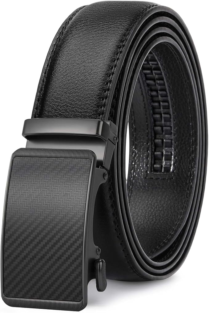 GAEKEAO Mens Belt Leather 1 3/8" - Micro-Adjust Buckle Ratchet Belts for Men Dress Casual to Formal Trim to Fit with Gift Box