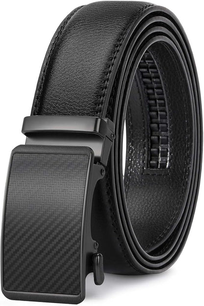 GAEKEAO Mens Belt Leather 1 3/8" - Micro-Adjust Buckle Ratchet Belts for Men Dress Casual to Formal Trim to Fit with Gift Box