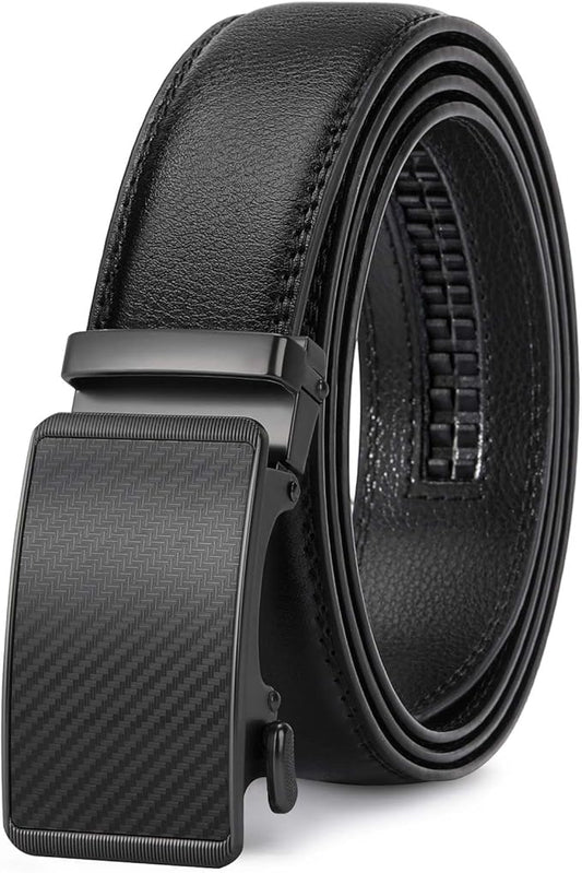 GAEKEAO Mens Belt Leather 1 3/8" - Micro-Adjust Buckle Ratchet Belts for Men Dress Casual to Formal Trim to Fit with Gift Box