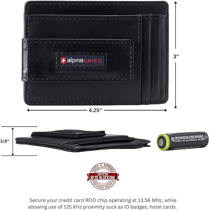 Alpine Swiss Harper Mens RFID Slim Money Clip Front Pocket Wallet Minimalist Leather ID Card Holder | RFID, Slim, Money Clip, Front Pocket, Minimalist, ID Card Holder