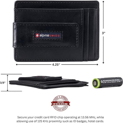 Alpine Swiss Harper Mens RFID Slim Money Clip Front Pocket Wallet Minimalist Leather ID Card Holder | RFID, Slim, Money Clip, Front Pocket, Minimalist, ID Card Holder