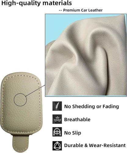 GoldenLife Sunglass Holder for Car, Magnetic Leather Sunglasses Holder and Ticket Card Clip, Car Visor Accessories, 2 Packs（Beige）
